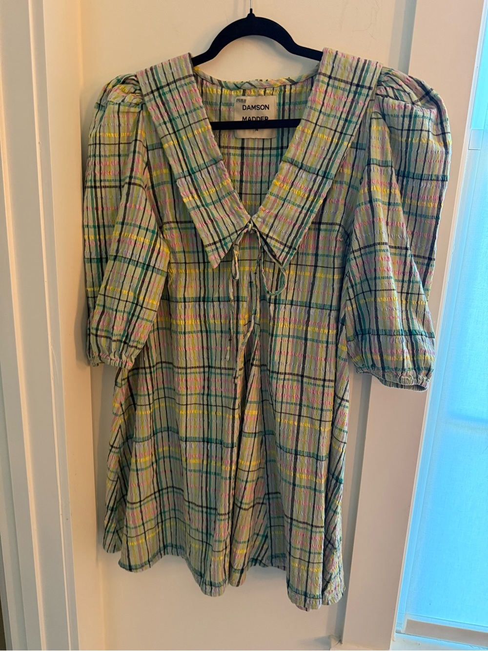 Women’s Pastel Plaid Puff-Sleeve Dress - Green